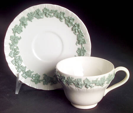 Celadon On Cream Color (Shelledge) Footed Cup & Saucer Set