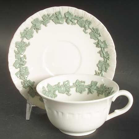 Celadon On Cream Color (Shelledge) Flat Cup & Saucer Set