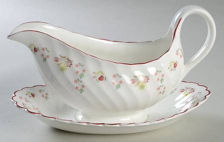 Charlotte (Red Trim, Older) Gravy Boat & Underplate