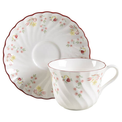 Charlotte (Red Trim, Older) Flat Cup & Saucer Set