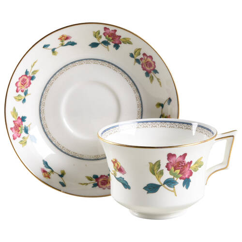 Chinese Flowers Footed Cup & Saucer Set