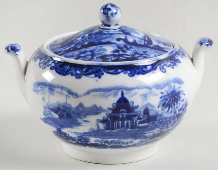 Chinese (Flow Blue) Mini Sugar Bowl & Lid