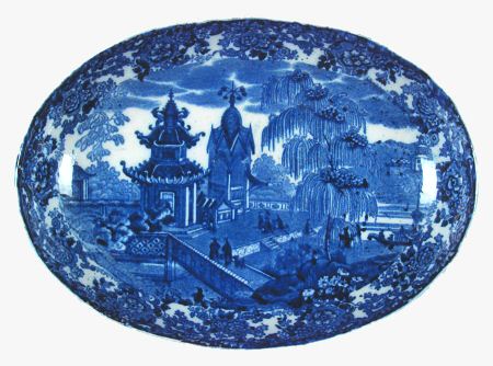 Chinese (Flow Blue) 10" Oval Vegetable Bowl