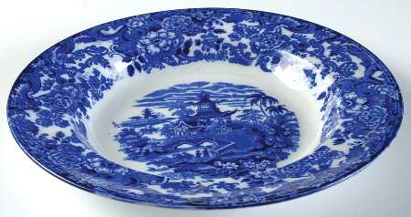 Chinese (Flow Blue) Large Rim Soup Bowl