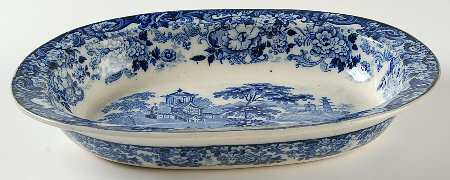 Chinese (Flow Blue) 10" Oval Vegetable Bowl