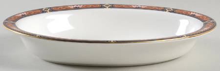 Chippendale Blue and Rust 9" Oval Vegetable Bowl