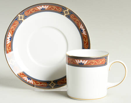 Chippendale Blue and Rust Can Shape Demitasse Cup and Saucer Set