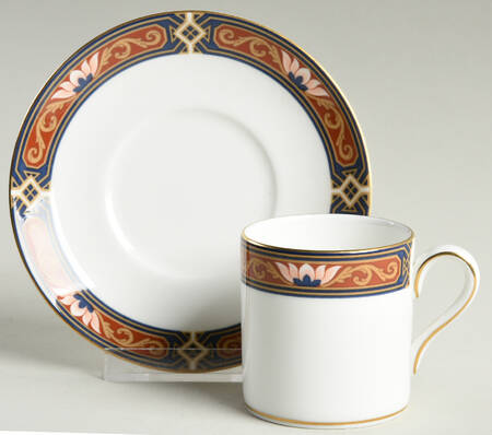 Chippendale Blue and Rust Bond Shape Demitasse Cup and Saucer Set