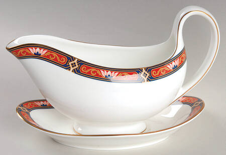 Chippendale Blue and Rust Gravy Boat & Underplate