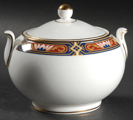 Chippendale Blue and Rust 146 Shape Sugar Bowl & Lid