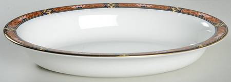 Chippendale Blue and Rust 10" Oval Vegetable Bowl