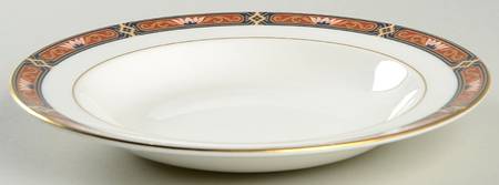 Chippendale Blue and Rust Large Rim Soup Bowl