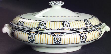 Chippendale Black and Gold Oval Covered Vegetable