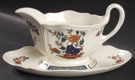 Chinese Teal Gravy Boat with Attached Underplate