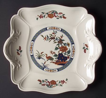Chinese Teal Square Handled Cake Plate
