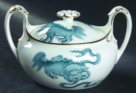 Chinese Tigers Blue Sugar Bowl & Lid