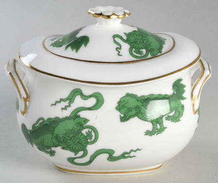 Chinese Tigers Green Sugar Bowl & Lid by Wedgwood