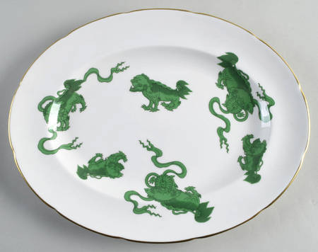 Chinese Tigers Green 13" Oval Serving Platter