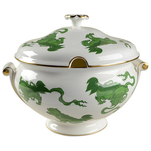 Chinese Tigers Green Tureen &  Lid