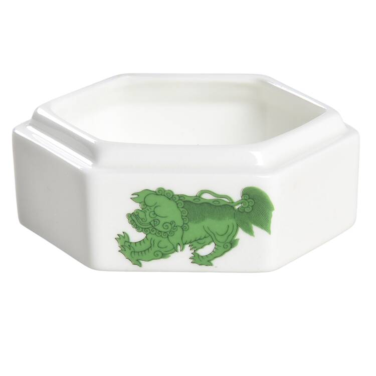 Chinese Tigers Green Hexagonal Box No Lid