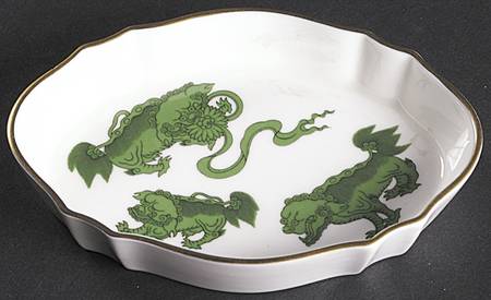 Chinese Tigers Green Silver Tray