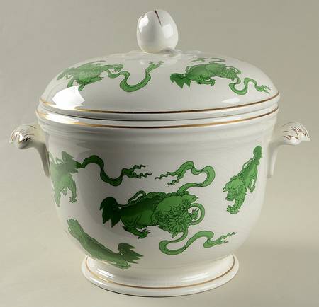 Chinese Tigers Green Ice Bucket & Lid w/Plastic Liner