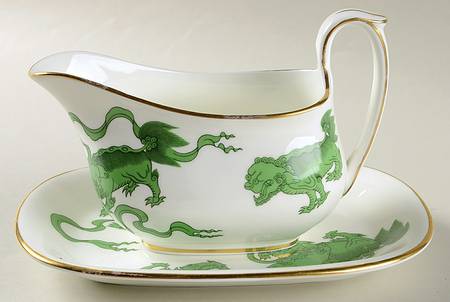 Chinese Tigers Green Gravy Boat & Underplate/Relish