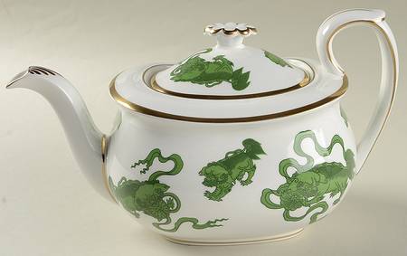 Chinese Tigers Green Teapot & Lid