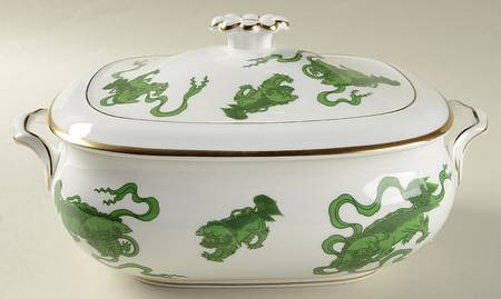 Chinese Tigers Green Rectangular Covered Vegetable