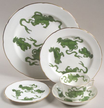 Chinese Tigers Green 5pc Place Set=Csft,Dp,Sp,Bb