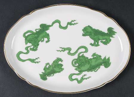 Chinese Tigers Green Medium Oval Tray