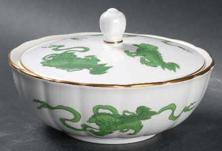 Chinese Tigers Green Murray Dish with Lid