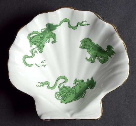 Chinese Tigers Green Shell Shaped Dish