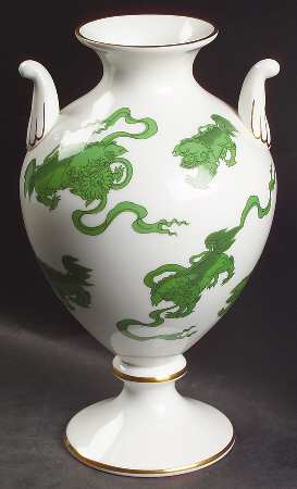 Chinese Tigers Green 8" Urn Shaped Vase