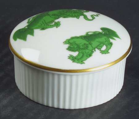 Chinese Tigers Green 2" Round Box & Lid