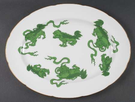 Chinese Tigers Green 15" Oval Serving Platter by Wedgwood