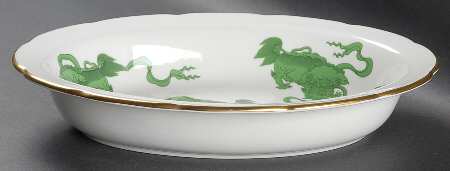 Chinese Tigers Green 10" Oval Vegetable Bowl by Wedgwood