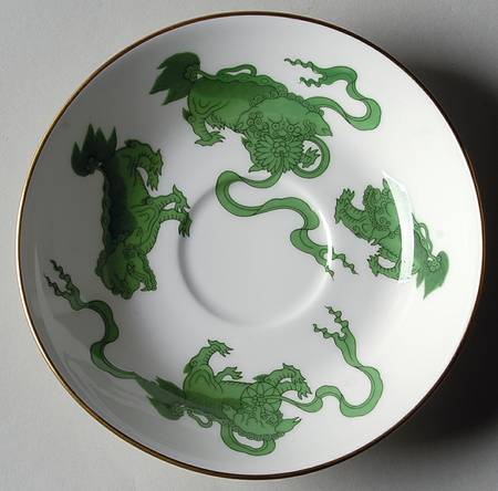 Chinese Tigers Green Saucer for Footed Cup
