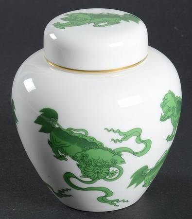 Chinese Tigers Green Small Ginger Jar & Lid