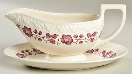 Clematis Mulberry (Corinthian) Gravy Boat with Attached Underplate