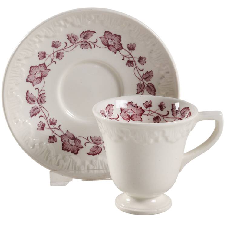 Clematis Mulberry (Corinthian) Footed Demitasse Cup & Saucer Set