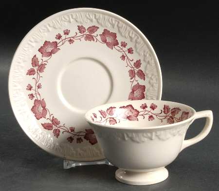 Clematis Mulberry (Corinthian) Footed Cup & Saucer Set