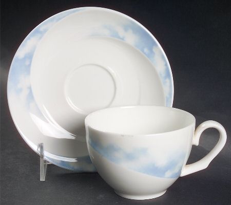 Clouds Blue Flat Cup & Saucer Set