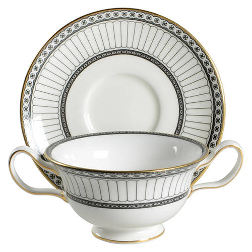 Colonnade Black Footed Cream Soup Bowl & Saucer Set