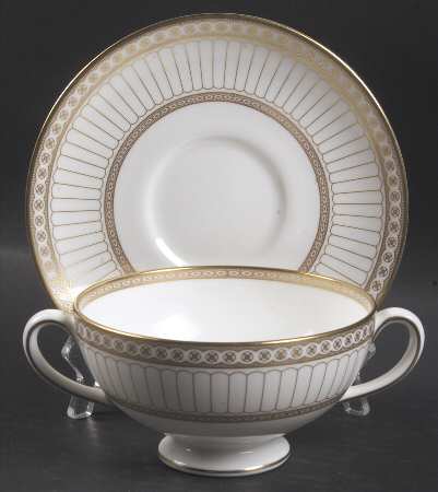 Colonnade Gold Footed Cream Soup Bowl & Saucer Set