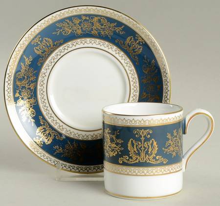 Columbia Blue & Gold Bond Shape Demitasse Cup and Saucer Set