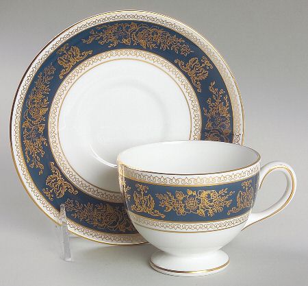 Columbia Blue & Gold Leigh Shape Footed Cup & Saucer Set