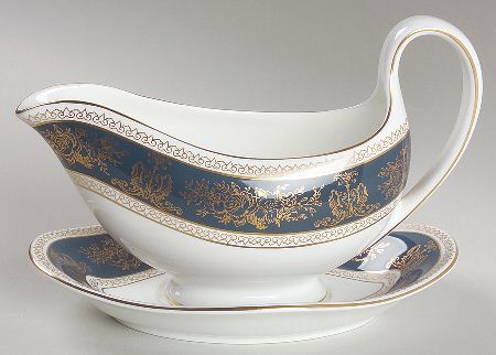 Columbia Blue & Gold Gravy Boat & Underplate