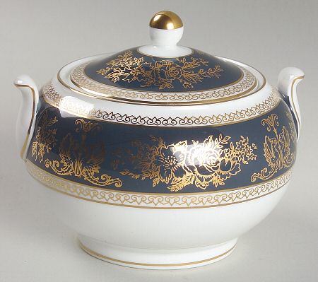 Columbia Blue & Gold 146 Shape Sugar Bowl & Lid