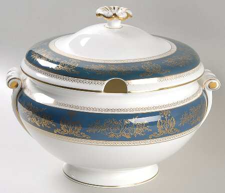Columbia Blue & Gold Tureen &  Lid